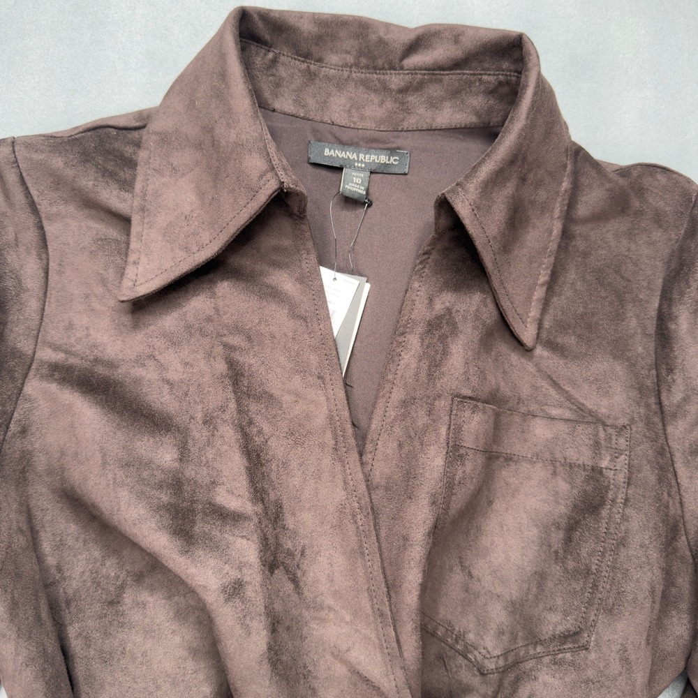Banana Republic LS Vegan Suede Costa Coffee Dress 10 Petite Brown - Picture 2 of 14